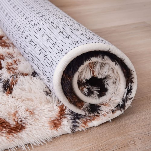 Aimuan Cow Print Area Rug Cute Fluffy Faux Cowhide Rug Super Soft Shaggy Carpets Tie-Dye Rugs for Living Room Bedroom Girls Kids Room Nursery Home Decor Non-Slip Mat (Coffee-Black, 5x7)