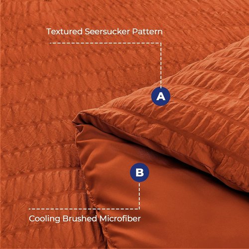 HYMOKEGE California King Comforter Set - Luxurious Burnt Orange Seersucker, 7-Piece All-Season Bedding Set
