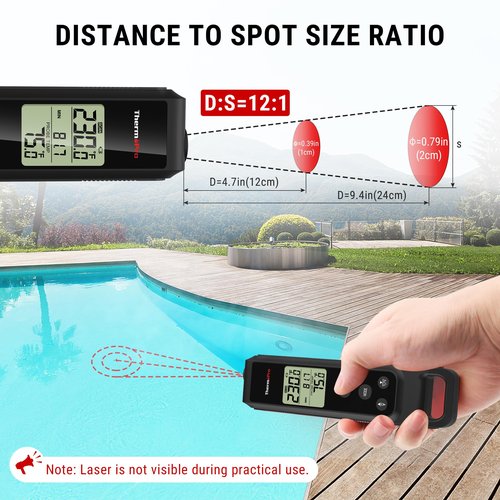 ThermoPro 2-in-1 Instant Read Thermometer for Cooking, Infrared Thermometer Cooking Thermometer with Meat Probe, Non-Contact Laser Meat Thermometer for Griddle Grill Pizza Oven HVAC Pool, Black