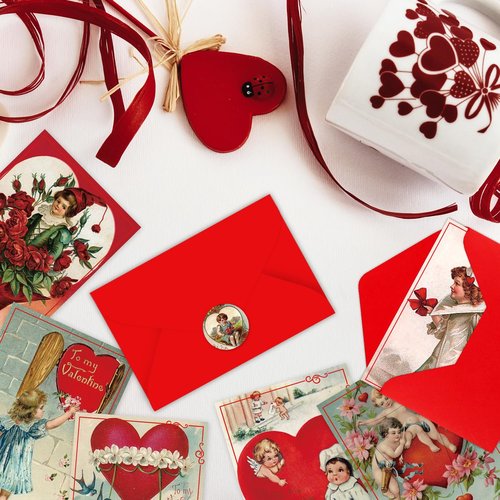 24 Pcs Vintage Valentine's Cards Victorian Galentine Assorted Retro Kids Red Postcards Blank Greeting Notes Cards with Envelopes for Classroom Exchange Valentine's Day Wedding Anniversary, 6 x 4 Inches, 12 Styles