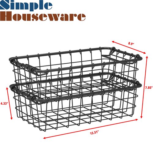 SimpleHouseware 2 Pack Stackable Single Wire Basket, (8.9 x 15.5 x 4.3 in)