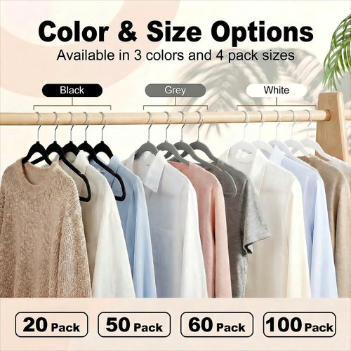 HOUSE DAY Black Plastic Hangers 60 Pack - Heavy Duty Non-Velvet Hangers with 360° Swivel Chrome Hook & Non Slip Notches - Slim Space Saving Clothes Hangers Ideal for Dresses Coats Shirts Jackets