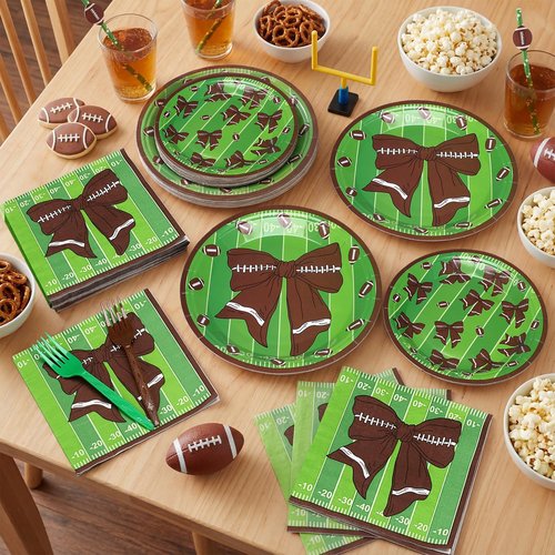 96 Pcs/24 Sets Football Coquette Party Supply Football Coquette Plate and Napkin Sports Birthday Party Decoration Disposable Paper Plate Baby Shower for Sports Lover Team Night Tailgate Game Day