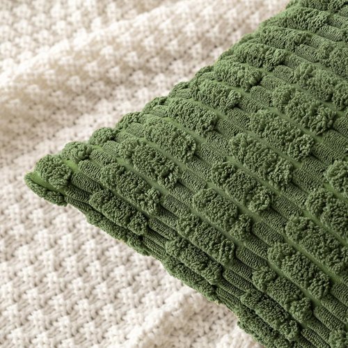 MIULEE Decorative Throw Pillow Covers - Soft Boho Striped Corduroy | 18x18 Inch, Pack of 2, Moss Green