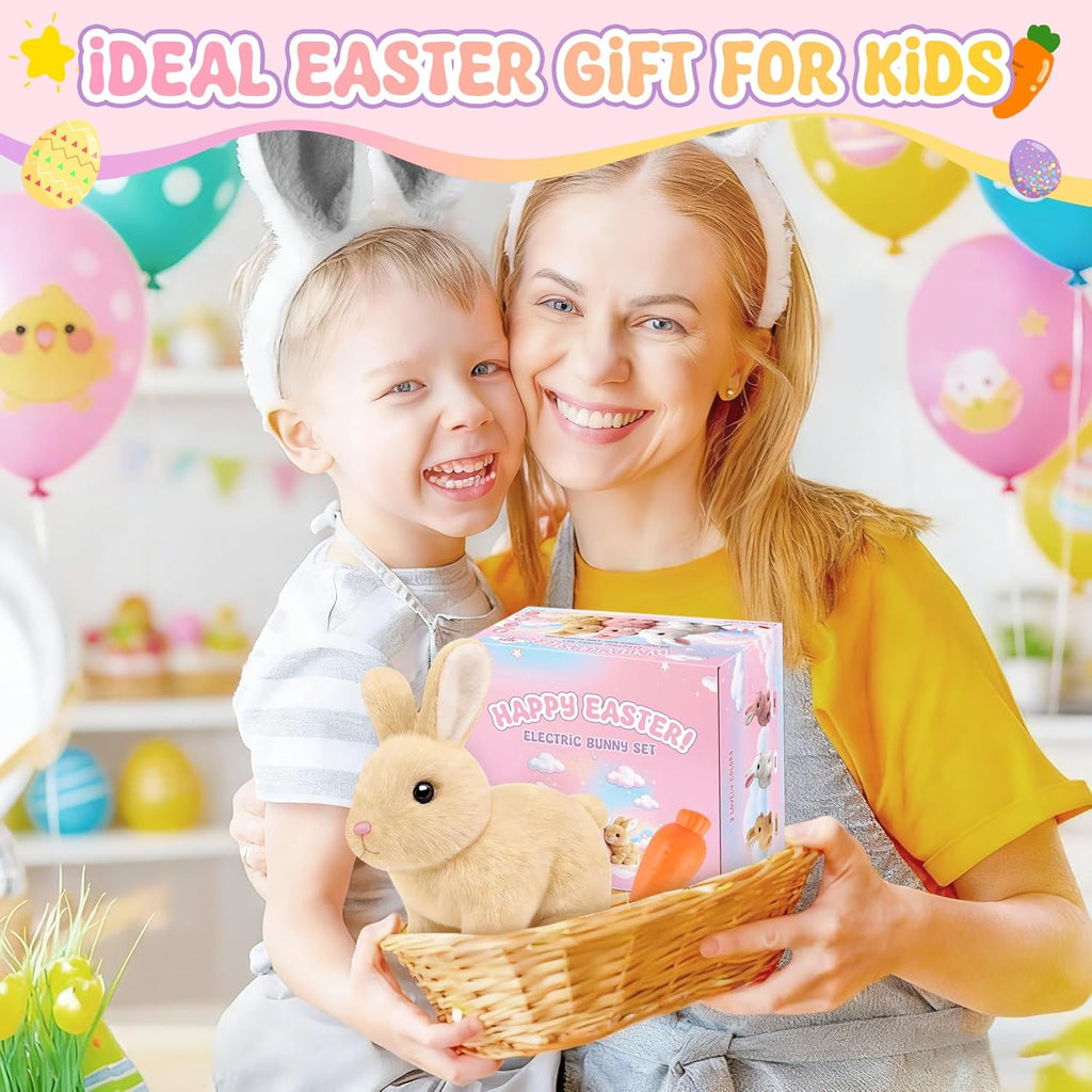 Skiennix Realistic Bunny Toy - Interactive Hopping Robot Rabbit with Sounds | Brown, Kid-Friendly Design