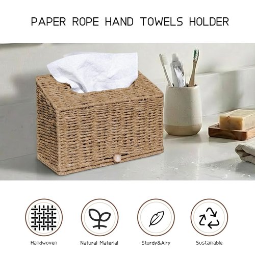 Furrywise Tissue Box Cover Compatible with Kleenex Hand Towels, Paper Rope Hand Towel Holder for Bathroom, Kitchen and Bathroom, 10.43" L x 4.5" W x 8" H in, Natural