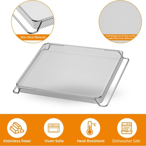 Air Fryer Basket for Breville Smart Oven Air Fryer Pro, 3PCS Steel Mesh Dehydrate Baking Microwave Oven Baskets Accessories Tray for Basket BOV900 and BOV950 Toaster (16.5"D x 11.8"W x 1.8"H)