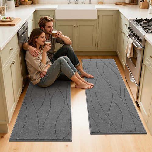 Bsmathom Kitchen Rugs Sets of 3, Non Slip Kitchen Runner, Washable Non Skid Kitchen Rug, Kitchen Floor Mat for Hallway Entryway Laundry Room, Light Gray