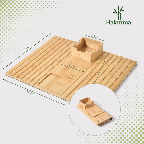 Hakmma Bamboo Couch Cup Holder – Eco-Friendly Sofa Armrest Tray Table with Cup Holder for Coffee, Snacks & Phone – Foldable Bamboo Couch Arm Table, Anti-Slip Armrest Tray for Couch