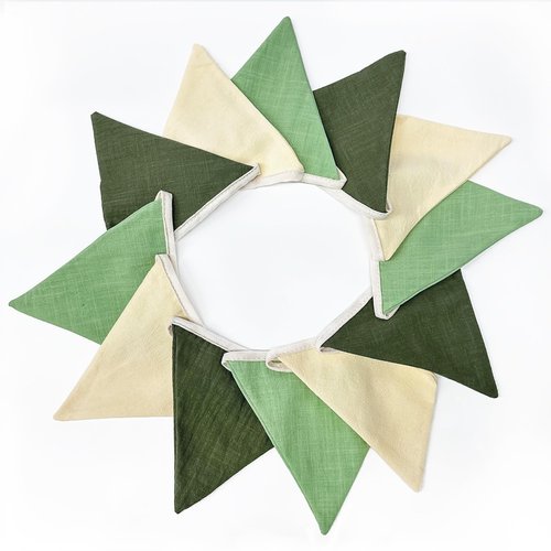 2 Sets of Sage Green Pennant Banner 24Pcs Nursery Garland Flags Olive Green Fabric Linen Triangle Streamers for Baby Room Decor Kids Jungle Safari Summer Birthday Baby Shower Boho Party Decorations