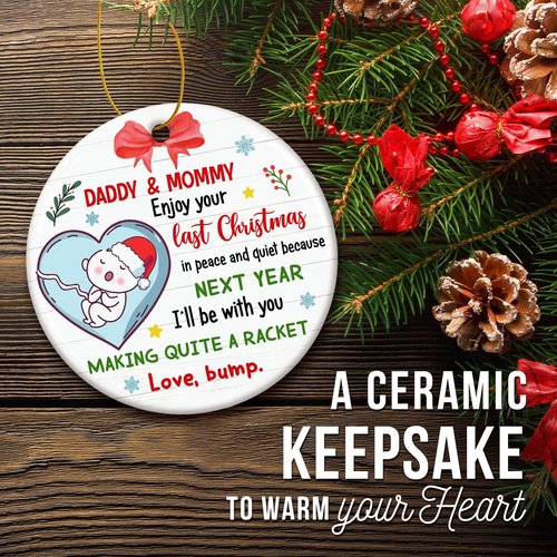 ZAGKOO New Parents Christmas Ornament 2025 - First Time Dad, Mom Gifts, Expecting Baby, Pregnancy Announcement, Bumps First Christmas - Merry Xmas Mommy and Daddy - Pregnant Ornament Decoration 2025