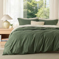Bedsure Duvet Cover Set - Soft Double Brushed Queen Size Bedding in Olive Green | 3 Pieces with Zipper Closure