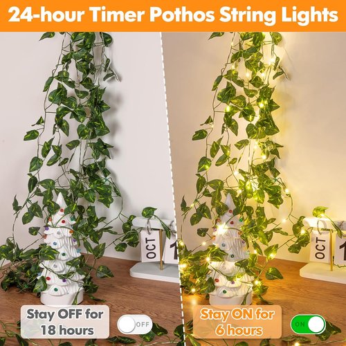 Lakumu Fairy Lights - 33ft 100 LED Pothos String Lights with Timer | Battery Operated & Rechargeable, Warm White