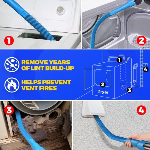 Holikme Dryer Vent Cleaner Kit - Lint Remover Vacuum Attachment Brush | Duct Cleaning Tool in Blue