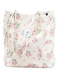 Corduroy Tote Bag Cute Tote Bags for Women Shoulder Bag with Inner Pocket for Work Beach Travel and Shopping Grocery (Peony)