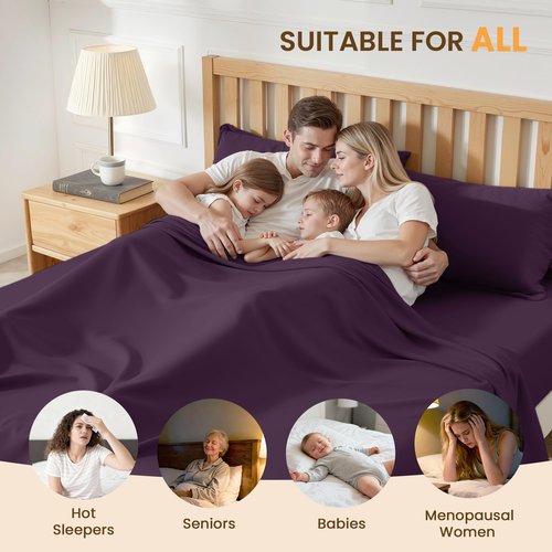 USXIBEI 4 Piece Sheet Set - Comfy Breathable & Cooling Bed Sheets Set, Soft and Wrinkle Free, Deep Pockets, Easy & Secure Fit, Hotel Luxury Bedding for Women, Men - Oeko-Tex - (Purple,Queen)