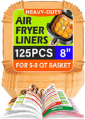 Skiennix Air Fryer Liners - 125 Pcs 8-Inch Non-Stick Parchment Paper with Cooking Guide Booklet