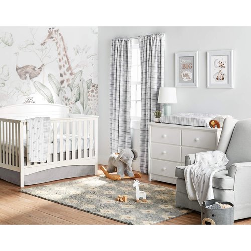 Lush Decor Baby Printed Linen Textured Solid Crib Skirt, Gray 52"L x 28"W + 16" Drop