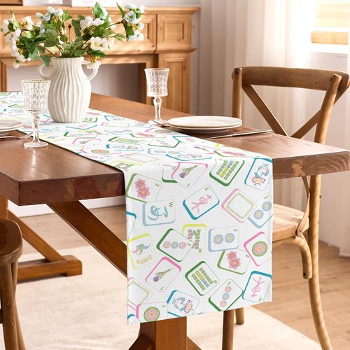 Buxiuer Mahjong Party Decorations Table Runner Mah Jong Game Night Club Birthday Supply Celebration Dining Home Kitchen Island Decor (13" x 72")