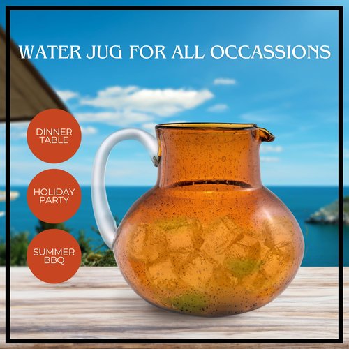ARTLAND Iris 90oz Glass Pitcher & 17oz Highball Glasses (Set of 4) - Handcrafted Drinkware, Unique Bubble Design, Lead-Free Glass for Serving Beverages, Home Dining, Entertaining Essentials (Amber)
