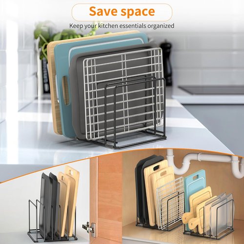 Cutting Board Organizer - Skiennix 2-Pack Kitchen Cabinet Rack with 5 Slots for Baking Trays & Sheets
