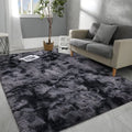Hutha 6x9 Large Area Rugs for Living Room, Super Soft Fluffy Modern Bedroom Rug, Tie-Dyed Dark Grey Indoor Shag Fuzzy Carpets for Girls Kids Nursery Room Home Decor