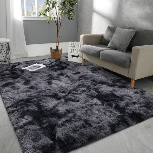 Hutha 6x9 Large Area Rugs for Living Room, Super Soft Fluffy Modern Bedroom Rug, Tie-Dyed Dark Grey Indoor Shag Fuzzy Carpets for Girls Kids Nursery Room Home Decor