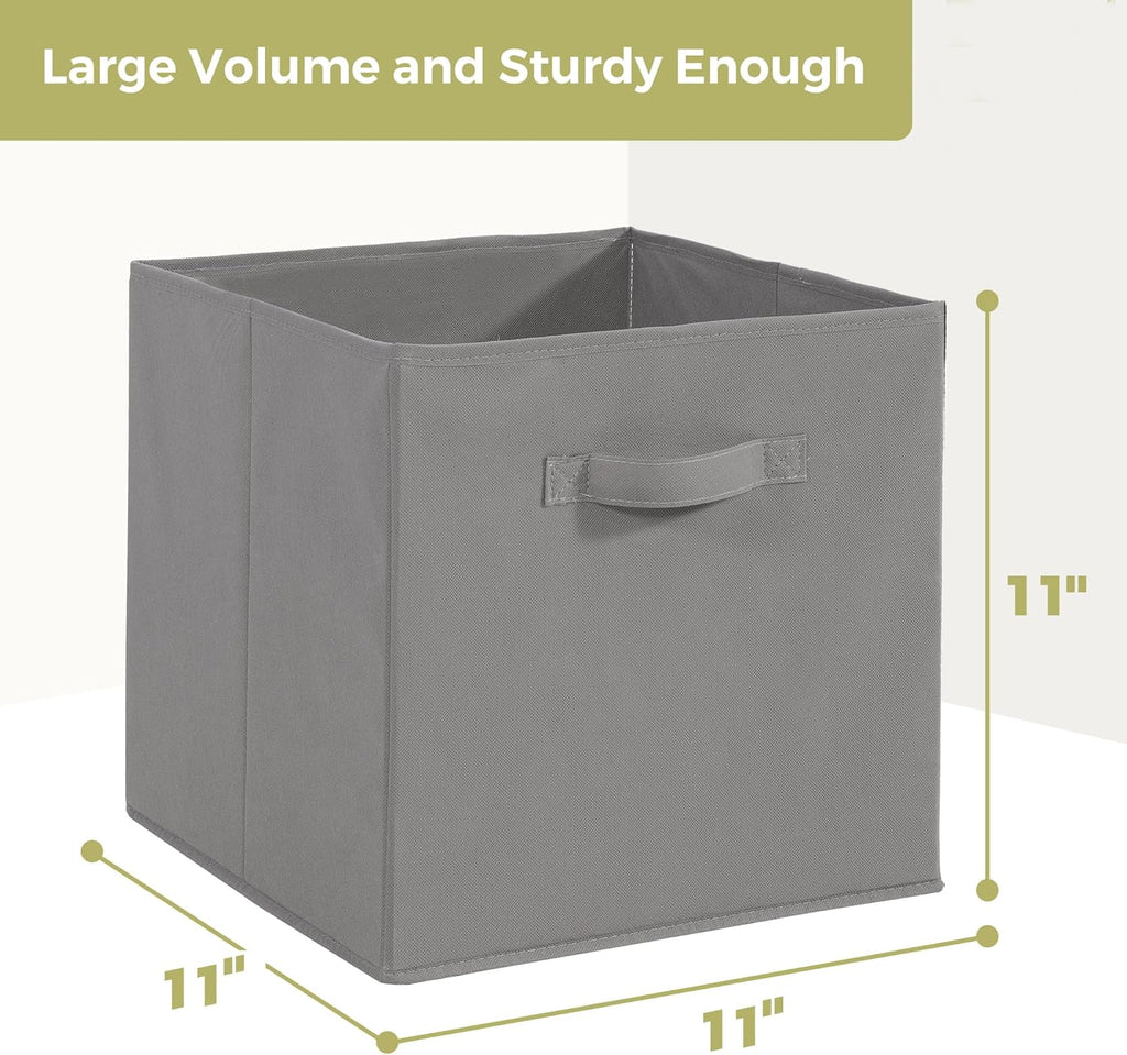 Skiennix 11x11 Storage Bins - Set of 3 Collapsible Fabric Organizers with Handles | Grey