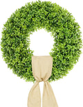 Vlorart 23-Inch Large Boxwood Door Wreath - All-Season Artificial Greenery with Sash & Bow for Indoor/Outdoor Decor