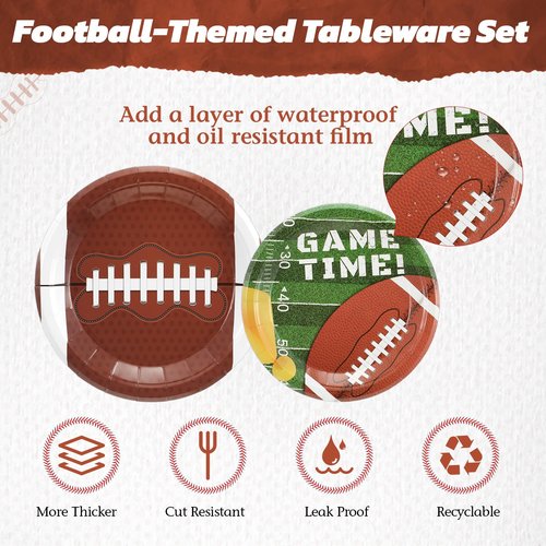 Zhehao 192 Pcs Football Paper Plates and Napkins Set Football Party Supplies Decorations 7 Inch 9 Inch Disposable Paper Plates Napkins and Forks for Sport Themed Birthday Party Favors Serves 48