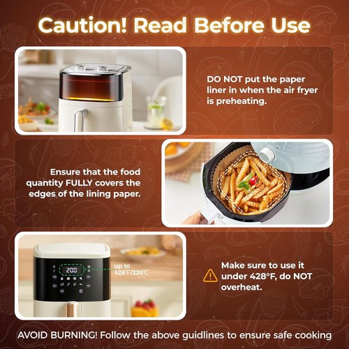 Air Fryer Liners | 100 PCS Non-Stick Waterproof Parchment Paper - 8" Square for 5-8 QT Air Fryers