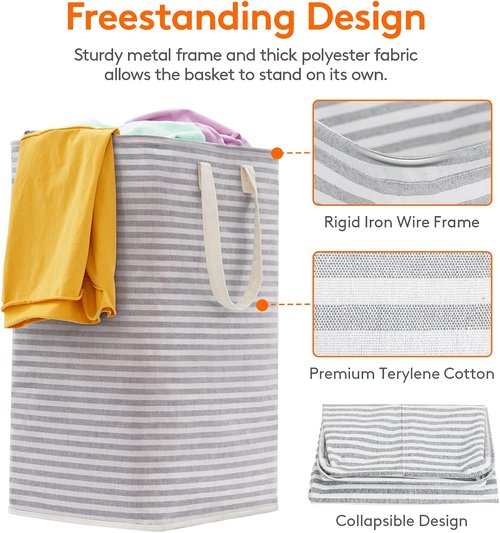 Lifewit Laundry Basket - 80L Collapsible Hamper with Reinforced Handles | Waterproof Grey Design