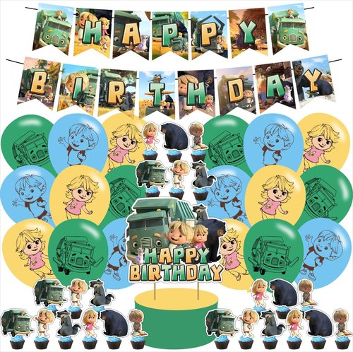 Cartoon Truck birthday party supplies, including cake topper, cupcake toppers, Banner, Latex Balloons,It is very suitable for boy's and girl Cartoon Truck Themed birthday party supplies.
