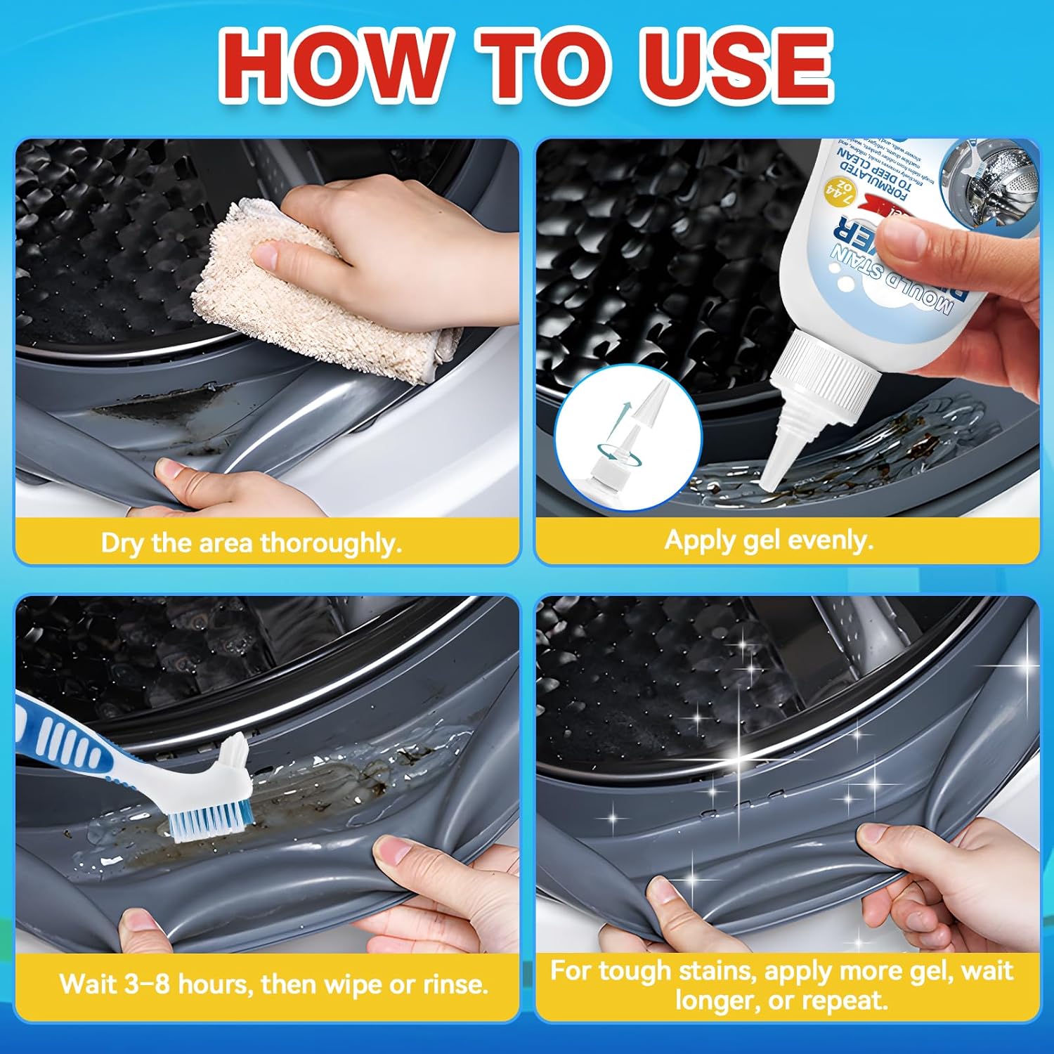 Skiennix Mold Remover Gel - Powerful Washing Machine & Bathroom Cleaner for Gaskets, Grout, Tile | All-Purpose Stain Remover