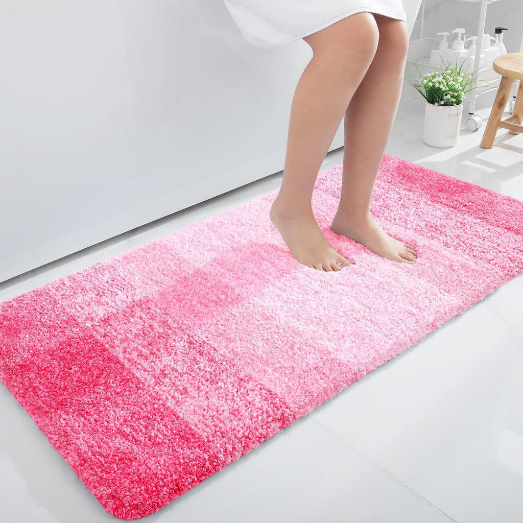 OLANLY Bathroom Runner Rug - Extra Soft Microfiber Mat, Quick-Dry & Washable, 47x24 Inches | Pink