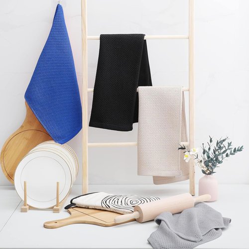 Homaxy Kitchen Dish Towels - 100% Cotton Waffle Weave, Ultra Soft & Absorbent, 13 x 28 Inches, 4-Pack | Blueberry