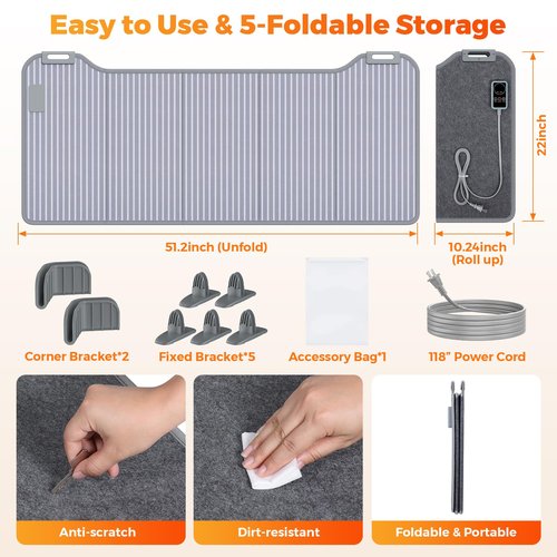 Panel Space Heater for Office/Home Quiet, Portable Electric Space Heater Warmer, Under Desk Heater for Legs Feet Knee, Foldable Foot Warmer with Thermostat Auto Shut Off, 12H Timer