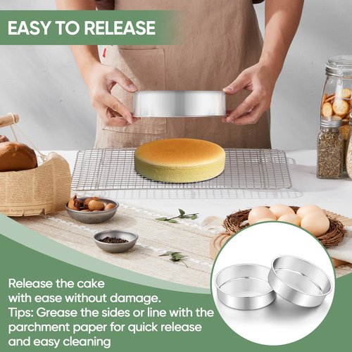 TeamFar 7 Inch Cake Pan Set of 3, Stainless Steel Round Layer Cake Baking Pans Tins for Birthday Wedding, Non-Toxic & Heavy-Duty, Mirror Finish & Leak Proof, Oven & Dishwasher Safe