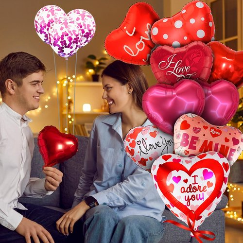 18 Pcs Valentines Day Balloons, 18 Inch Foil Valentine Heart Shaped Balloons for Valentines Day Party, Special Night Party Decorations (Valentine's Day)