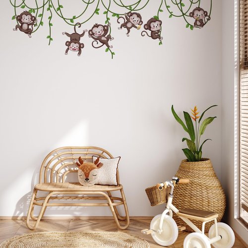 Jungle Monkey Wall Decals,Jungle Animals Monkey Vine Leaves Wall Stickers,Zoo Decoration Stickers,for Kids Baby Boys Room Nursery Bedroom Playroom Home Decoration.