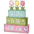 Marsui 4 Pcs Spring Table Decorations Tulip Flower Wooden Block Signs Pastel Tulip Tabletop Centerpieces Farmhouse Distressed Easter Spring Decor for Home Table Kitchen Shelf Tiered Tray Decor