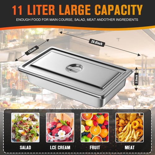 Hotel Pan, Full Size Steam Table Pan 2.5" Deep Stainless Steel With Lid 20.8" L x 13" W Anti-Jam Buffet Commercial (4 Pack)