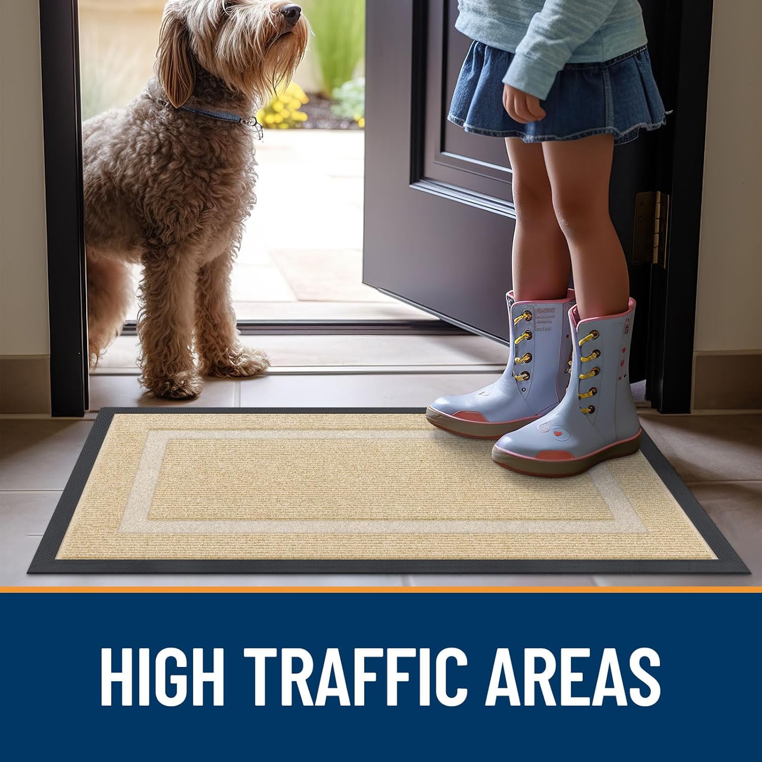 OLANLY Waterproof Front Door Mat - All-Season, Fade Resistant, Easy Clean | 47x17 Inches, Beige
