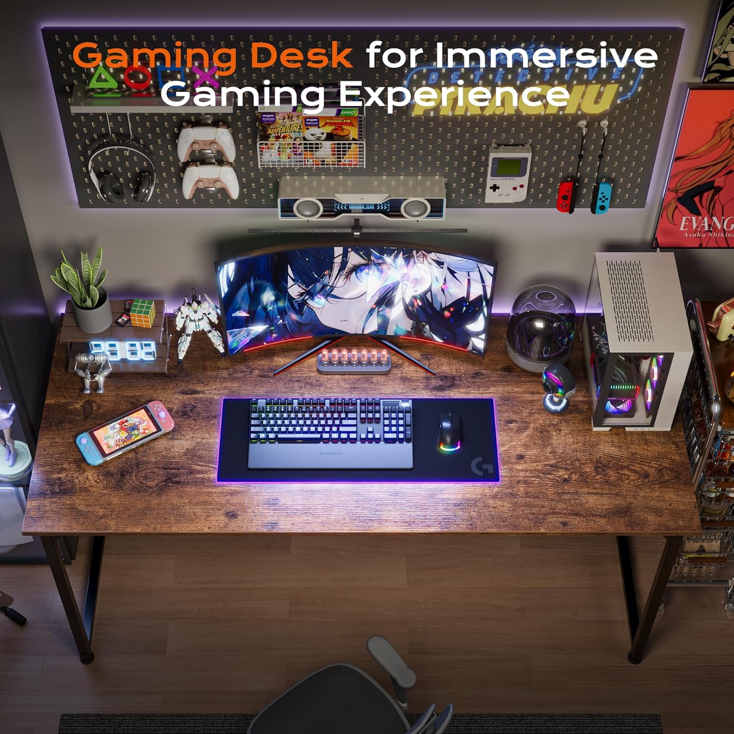 PRAISUN Computer Desk - 47" X 24" Rustic Brown Gaming & Office Writing Desk with Metal Frame