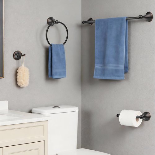 DEGULAS Bathroom Towel Bar Accessories Set，Oil Rubbed Bronze Bathroom Hardware Set, Includes 24In Towel Bar, Towel Ring, Robe Towel Hooks,Toilet Paper Holder, Bathroom Towel Rack Set