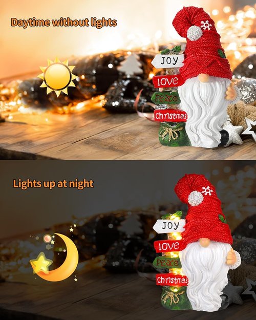iStatue Christmas Gnome Figurine - Lighted Snowflake Sign | 9.4'' Resin Tabletop Decor for Holiday Cheer