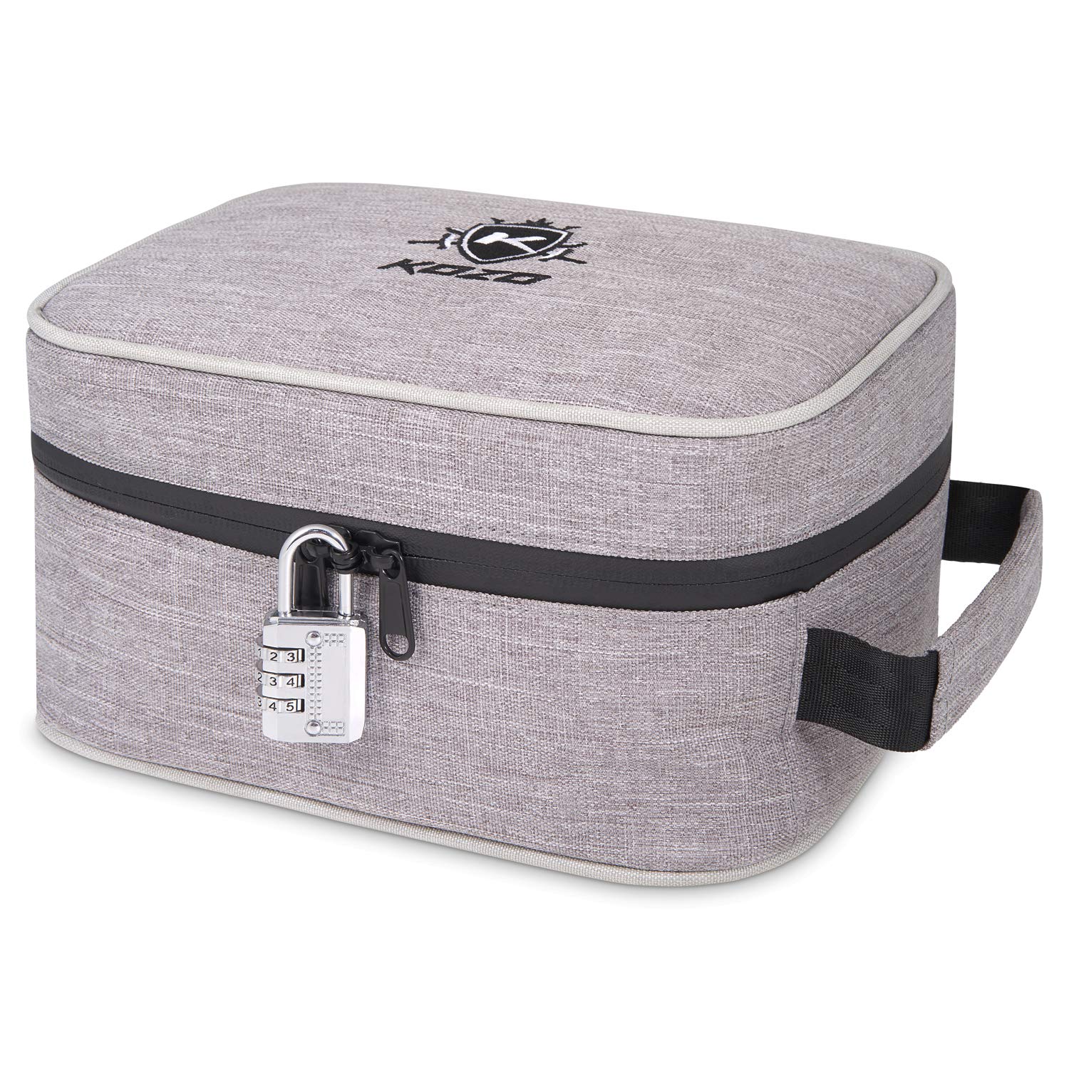 KOZO Smell proof Bag with Combination Lock – Portable Bags with Tightly Locking Zippers and 7 Layers of Carbon-Woven Fabric – Durable Case, 4.9 x 6.7 x 8.7 In. (Gray)