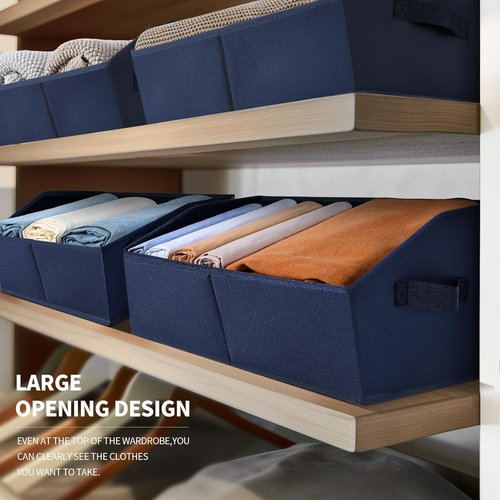 Homsorout Decorative Storage Baskets - Trapezoid Closet Bins with Handles, Navy Blue, 3 Pack