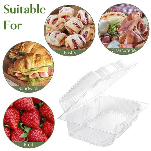 TOFLEN Disposable Sturdy Plastic Hinged Food Containers with Clear Lids (80 Pack) Clamshell Take Out Loaf Containers 7.2x4.7x3 Inches To Go Dessert Box Cake Slice Salad Pastry Sandwich Container
