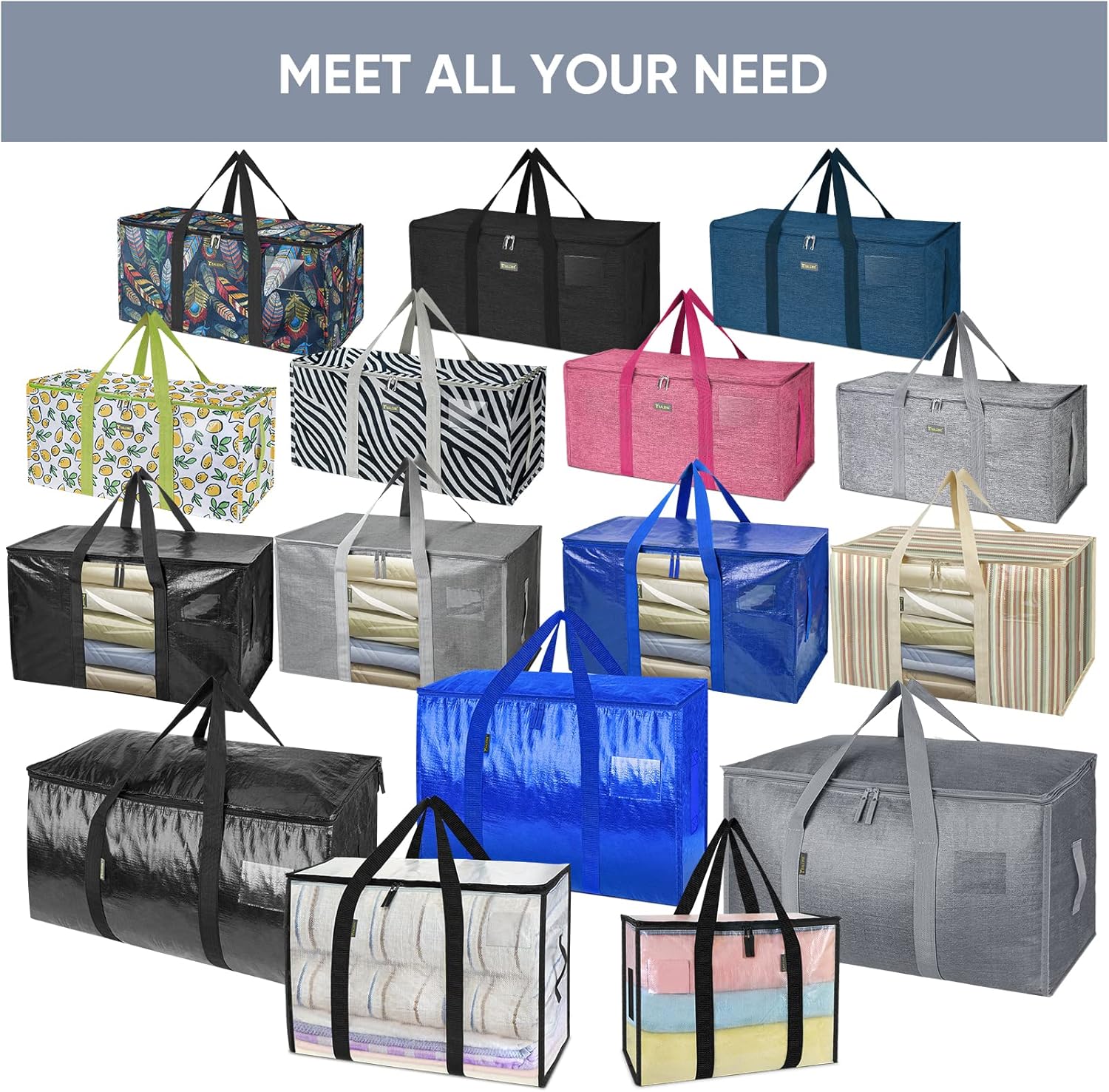 BALEINE 6-Pack Oversized Moving Bags - Heavy-Duty Storage Totes with Reinforced Handles | Gray w/Window